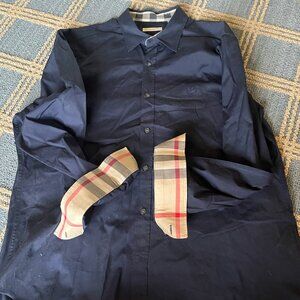 Burberry Brit Blue Cotton Blend Men Casual Button Down Shirt Top